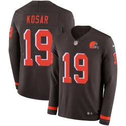 Nike Browns #19 Bernie Kosar Brown Team Color Men Stitched NFL Limited Therma Long Sleeve Jersey