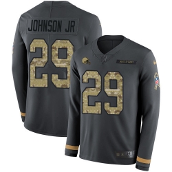 Nike Browns 29 Duke Johnson Jr Anthracite Salute to Service Men s Stitched NFL Limited Therma Long Sleeve Jersey