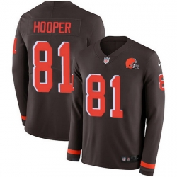 Nike Browns 81 Austin Hooper Brown Team Color Men Stitched NFL Limited Therma Long Sleeve Jersey