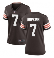 Women Cleveland Browns 7 Dustin Hopkins Brown Stitched Jersey  Run Small