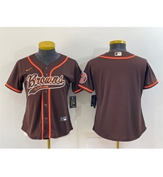 Women Cleveland Browns Blank Brown With Patch Cool Base Stitched Baseball Jersey