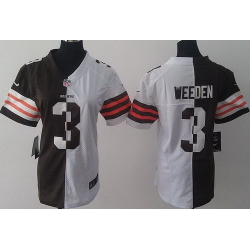 Women Nike Cleveland Browns 3 Brandon Weeden White Brown Split NFL Jerseys