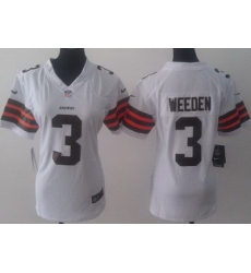 Women Nike Cleveland Browns 3 Brandon Weeden White NFL Jerseys