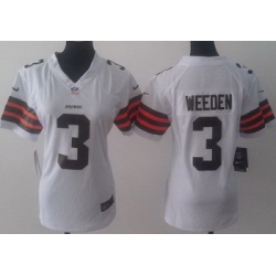 Women Nike Cleveland Browns 3 Brandon Weeden White NFL Jerseys