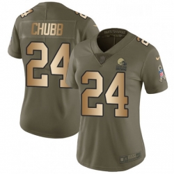 Womens Nike Cleveland Browns 24 Nick Chubb Limited Olive Gold 2017 Salute to Service NFL Jersey