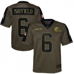 Youth Cleveland Browns Baker Mayfield Nike Olive 2021 Salute To Service Game Jersey