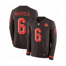 Youth Nike Cleveland Browns 6 Baker Mayfield Limited Brown Therma Long Sleeve NFL Jersey