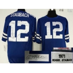 Dallas Cowboys 12 R Staubach Blue Throwback M&N Signed NFL Jerseys