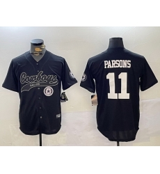 Men Dallas Cowboys 11 Micah Parsons Black With Patch Cool Base Stitched Baseball Jersey 1