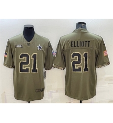 Men Dallas Cowboys 21 Ezekiel Elliott Olive 2022 Salute To Service Limited Stitched Jersey