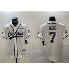 Men Dallas Cowboys 7 Trevon Diggs White With Patch Cool Base Stitched Baseball Jersey