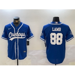 Men Dallas Cowboys 88 CeeDee Lamb Royal With Patch Cool Base Stitched Baseball Jersey