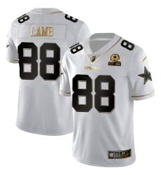 Men Dallas Cowboys 88 CeeDee Lamb White Golden Edition With 1960 Patch Limited Stitched Jersey