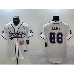 Men Dallas Cowboys 88 CeeDee Lamb White With Patch Cool Base Stitched Baseball Jersey 3