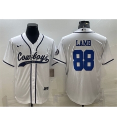 Men Dallas Cowboys 88 CeeDee Lamb White With Patch Cool Base Stitched Baseball Jersey