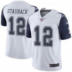 Mens Nike Dallas Cowboys 12 Roger Staubach Limited White Rush Vapor Untouchable NFL Jersey