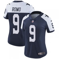 Nike Cowboys #9 Tony Romo Navy Blue Thanksgiving Womens Stitched NFL Vapor Untouchable Limited Throwback Jersey