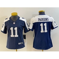 Women Dallas Cowboys 11 Micah Parsons Navy White Vapor Untouchable Limited Stitched Jersey  Run Small