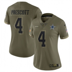 Women Dallas Cowboys 4 Dak Prescott Olive 2022 Salute To Service Limited Stitched Jersey