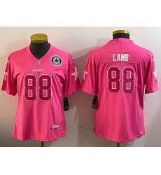 Women Dallas Cowboys 88 CeeDee Lamb Pink Vapor Untouchable Limited Stitched Football Jersey  2