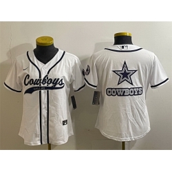 Women Dallas Cowboys White Team Big Logo With Patch Cool Base Stitched Baseball Jersey 