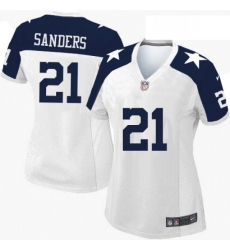 Womens Nike Dallas Cowboys 21 Deion Sanders Game White Throwback Alternate NFL Jersey