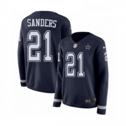 Womens Nike Dallas Cowboys 21 Deion Sanders Limited Navy Blue Therma Long Sleeve NFL Jersey