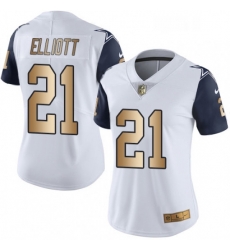 Womens Nike Dallas Cowboys 21 Ezekiel Elliott Limited WhiteGold Rush NFL Jersey