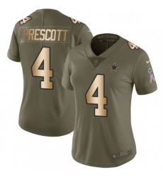 Womens Nike Dallas Cowboys 4 Dak Prescott Limited OliveGold 2017 Salute to Service NFL Jersey