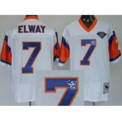 Denver Broncos 7 John Elway White Throwback M&N Signed NFL Jerseys