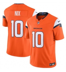 Men Denver Broncos 10 Bo Nix Orange 2024 Draft F U S E  Vapor Limited Stitched Football Jersey