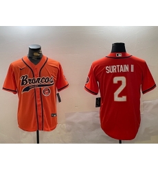 Men Denver Broncos 2 Pat Surtain II Orange Cool Base Stitched Baseball Jersey 1