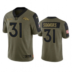 Men Denver Broncos 31 Justin Simmons 2021 Olive Salute To Service Limited Stitched Jersey