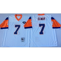 Men Denver Broncos 7 John Elway White M&N Throwback Jersey