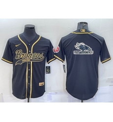 Men Denver Broncos Black Gold Team Big Logo With Patch Cool Base Stitched Baseball Jersey