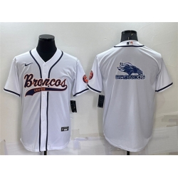 Men Denver Broncos White Team Big Logo With Patch Cool Base Stitched Baseb