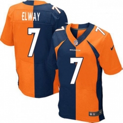 Men Nike Denver Broncos 7 John Elway Elite OrangeNavy Split Fashion NFL Jersey