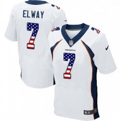 Men Nike Denver Broncos 7 John Elway Elite White Road USA Flag Fashion NFL Jersey