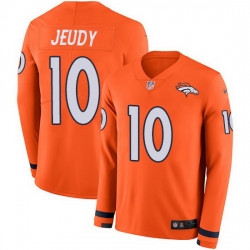 Nike Broncos 10 Jerry Jeudy Orange Team Color Men Stitched NFL Limited Therma Long Sleeve Jersey