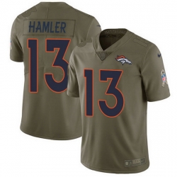 Nike Broncos 13 KJ Hamler Olive Men Stitched NFL Limited 2017 Salute To Service Jersey