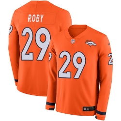 Nike Broncos #29 Bradley Roby Orange Team Color Men Stitched NFL Limited Therma Long Sleeve Jersey