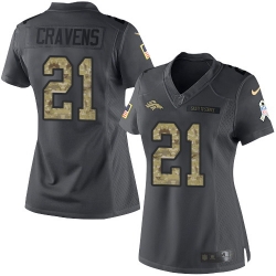 Nike Broncos #21 Su a Cravens Black Womens Stitched NFL Limited 2016 Salute to Service Jersey