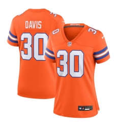 Women Denver Broncos 30 Terrell Davis Orange Mile High Collection 1977 Throwback Stitched Jersey