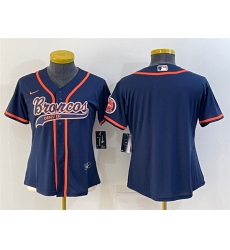 Women Denver Broncos Blank Navy With Patch Cool Base Stitched Baseball Jersey