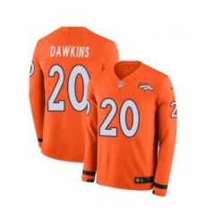 Youth Nike Denver Broncos 20 Brian Dawkins Limited Orange Therma Long Sleeve NFL Jersey