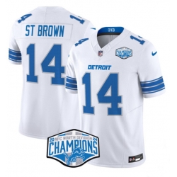 Men Detroit Lions 14 Amon Ra St  Brown White 2024 NFC North Champions F U S E  Vapor Limited Stitched Jersey