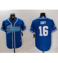 Men Detroit Lions 16 Jared Goff Blue Cool Base Stitched Baseball Jersey