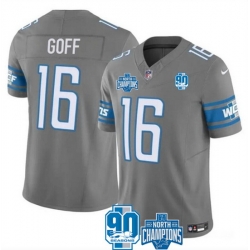 Men Detroit Lions 16 Jared Goff Grey 2023 F U S E  90th Anniversary NFC North Division Champions Vapor Untouchable Limited Stitched Jersey