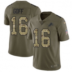 Men Detroit Lions 16 Jared Goff Olive Camo Men Stitched NFL Limited 2017 Salute To Service Jersey