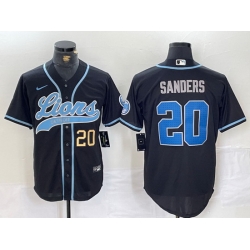 Men Detroit Lions 20 Barry Sanders Black Cool Base Stitched Baseball Jersey 1